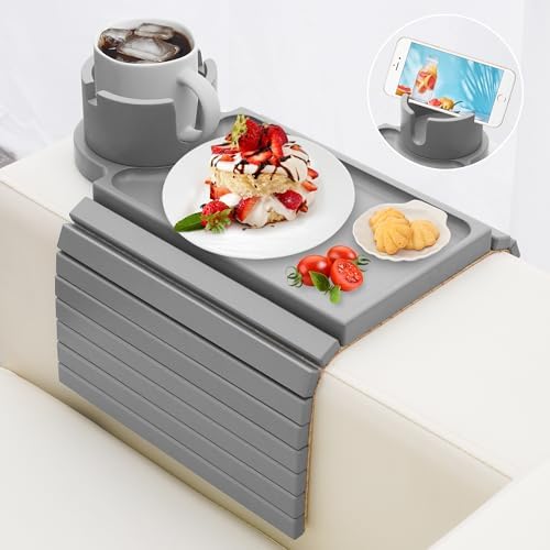 Couch Cup Holder - 3 in 1 Couch Arm Table Tray with 360° Rotating Cup Holder for Couch,Anti-Slip Arm Chair Rest Table for Large Wide Sofa Armrest, Foldable Side Table for Drinks Snacks by AISONGDONG
