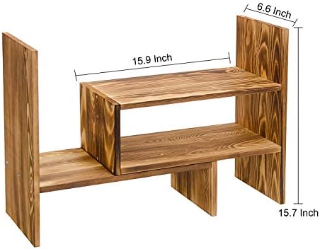 Adjustable Extendable Natural Wood Desktop Organizer Caddy Desk Organizer Countertop Shelf Bookcase Display Stand Rack Expandable Storage Office Home (Dark Brown) - Image 3