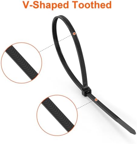 Zip Ties Assorted Size,8+12+14 Inch V-Shaped Toothed Double Sided Toothed,100 LBS Tensile Strength Heavy Duty Cable Wire Ties More Durable Nylon Tie Wraps for Indoor Outdoor（1000 Pack） - Image 3