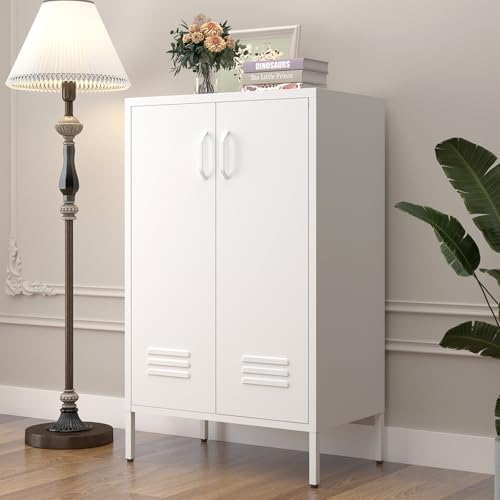 IRONFFICE Metal Cabinet Storage,Metal Cabinet with Doors and Shelves,2 Door Storage Cabinet for Living Room,Office,White by IRONFFICE