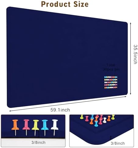 Large Bulletin Board 60" x 36" Felt Cork Board - Decor Pin Board, Dark Blue - Image 3