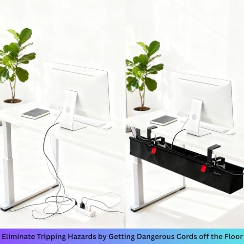 Under Desk Cable Management Tray, 36" Large No Drill Cord Organizer with Easy to Clean Oxford Fabric, Clamp On Power Stripe Holder for Home Office & Gaming Space to Hide Wires - Image 2