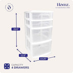 HOMZ Drawer Tower, 4-Tier Storage Cart with Removable Wheels, White Frame - Image 3