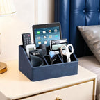 PU Leather Desk Organizer, Remote Control Holder, Dark Blue - Image 6