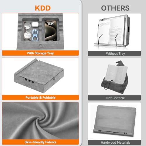 KDD Book Stand for Reading with Storage and Book Clip, Multi-Angle Adjustable Tablet Pillow Holder for Lap, Bed, Desk and Couch, Foldable iPad Holder with Organizer for Book,Tablet, E-Reader (4.7-15") - Image 3