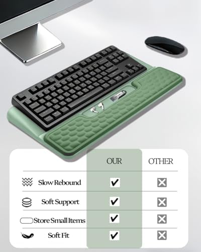 Wrist Rest for Computer Keyboard, 2 in 1 Keyboard Wrist Support Pad, Memory Foam Keyboard Riser Holder Lift Tray with Wrist Pad for Easy Typing for Office Desk, Home, School (Square Green) - Image 2