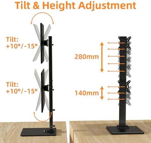 Suptek Dual Monitor Stand with Base for Two 13-36" Screen - Image 3