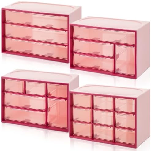 Briwooody 4 Pcs Mini Desktop Drawer Storage Box 3 4 6 9 Compartment, Pink by Briwooody
