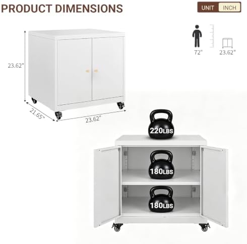 23.6" H Metal Printer Stand with Storage Cabinet & Wheels - Image 2
