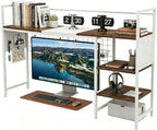 Desk Shelf Organizer with Pegboard & Hooks, Desk Hutch for Computer Monitor, Multi-Tier Wood Desktop Bookshelf Display Rack for Home Office Dorm Room (Simple White, 38.6‘’) by ZHUJERRY