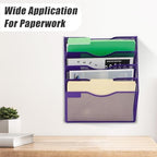 EASEPRES 5 Pocket Mesh Hanging Wall File Organizer, Wall Mounted Mail Paper Document Folder Holder, Clipboard Storage Organization Magazine Rack with Nametag Label for Office Home School, Purple - Image 6