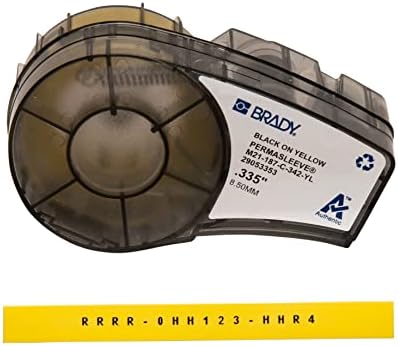Brady Authentic (M21-187-C-342-YL) PermaSleeve Heat Shrink Tubing for Control and Electrical Panels, Wire Harness, BlackonYellow-For M210, M210-LAB, M211, BMP21-PLUS and BMP21-LAB Printers, .335"W 7'L by BradyCorp