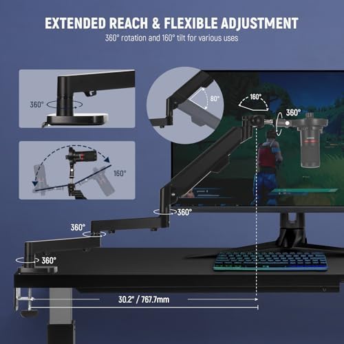 NEEWER MS002 Low Profile Desk Mic Boom Arm Stand with 360° Swivel Adjustable Pneumatic Damping Cable Management Cleaning Cloth, Desktop Mount Holder Compatible with Shure MV7 SM7B Blue Yeti Microphone - Image 3