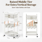 3 Tier Rolling Cart with 2 Drawers, Metal Utility Storage Carts with Wheels - Image 3