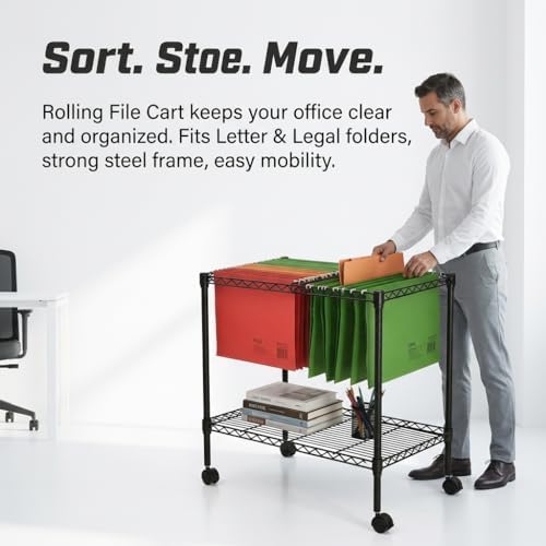 Finnhomy Premium 1-Tier Metal Rolling File Cart for Letter Size and Legal Size Folder, Black - Image 2