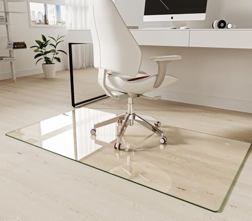 Koonmi Tempered Glass Chair Mat 30"x55" - Premium Office Chair Mat for Hardwood Floors & Low-Pile Carpet with 4 Non-Slip Pads - Thick Scratch-Resistant Surface by KOONMI