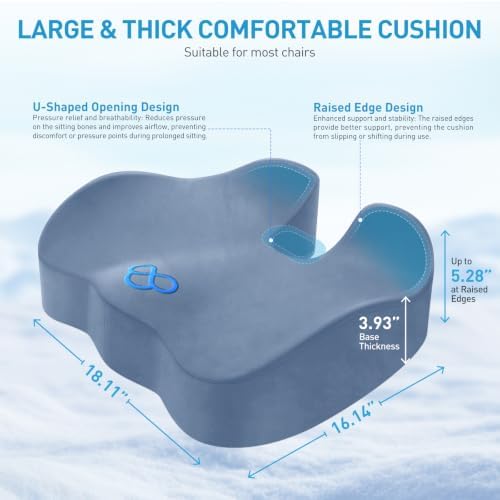 BlissTrends Thick Seat Cushion for Office Chair & Car Seat, XL, LightBlue - Image 2