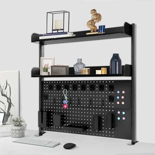 Desk Pegboard, Clamp On Desk Organizer Shelf, Desktop Bookshelf Storage Shelves, Privacy Panel for Home Office Dorm Gaming Desk, Carbon Steel, 39.4" x 37.4", Black - Image 4