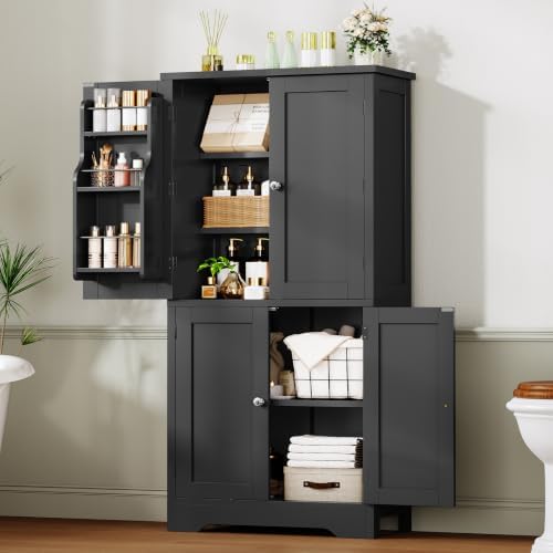 Pantry Cabinet with 4 Doors, Kitchen Storage Cabinet with Door Shelves, - Image 2