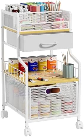 SWTYMIKI Under Desk Storage Cart- Art Storage Cart with Drawers & DIY Divider - Office Cart Organizer Under Desk Shelf, Craft Rolling Cart for Office, Craft Room & Studio White by SwtyMiki-TidyHomeSweetLife