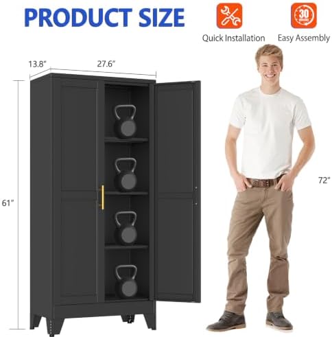 GAIOUS 61''Tall Metal Garage Storage Cabinet,File Cabinet with Door and Adjustable Shelves, Outdoor Steel Tool Cabinet for Home,Office,Warehouse,Garage,Black - Image 2