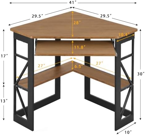 VECELO Corner Computer Desk 41 x 30 inches with Smooth Keyboard & Storage Shelves for Home Office Workstation, Teakwood Brown - Image 3