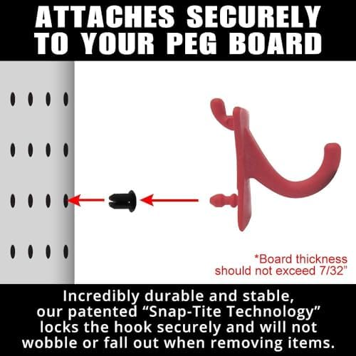PegPro® J Hooks Kit for Standard “Wood Fiber” pegboard – Durable Plastic Pegboard Hooks - for Garage, Kitchen, Craft Room, and More (J Hook - 24 Pack, Red) - Image 3