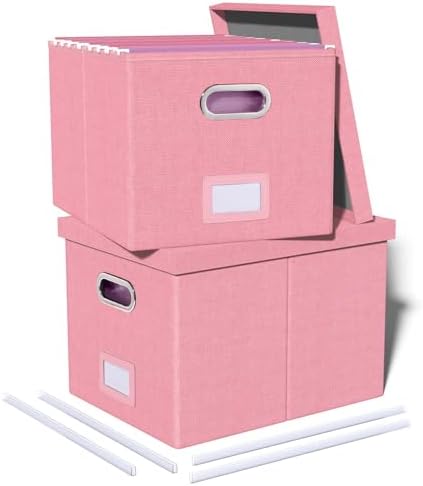 Oterri 2 Pack File Storage Organizer, Filing Box, Portable File Box with Lid, Fit for Letter/Legal File Folder Storage, document organizer, New-pink by Oterri