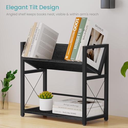 ELITEROO Desktop Bookshelf, 2 Tier Desk Book Organizer Shelf, Wood Tabletop Bookshelf Storage, Small Desk Top Bookcase for Office, Home, or Study, Mini Table Book Rack for Display, Black - Image 6