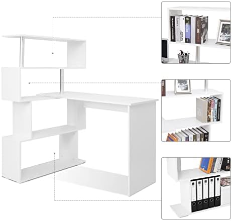 Mondeer 41.7" L-Shaped Desk with 4-Tier Shelves for Home Office, White - Image 5