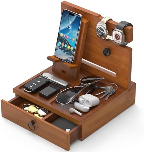 Wood Phone Docking Station, Nightstand Organizer with Drawer by Zaldia