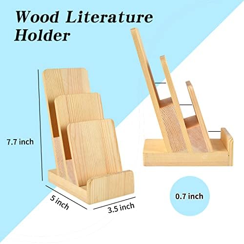 2 Pieces 3-Tier Pine Wood Literature Holder pamphlet display stand Trifold Brochure Organizer Flyer Holder Postcard Display and Countertop Wooden Display Stand Book Display for Magazine Pamphlet - Image 2