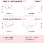 18 Pcs Clear Adjustable Drawer Organizer, 2-Size Desk Drawer Organizer Box, Acrylic Storage Bins for Makeup, Cosmetic, Kitchen Utensils, Bedroom Dressers Tool Organizer for Gadgets (18) - Image 2