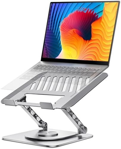 Adjustable Computer Stand with 360 Rotating Base, Ergonimic Foldable Laptop Riser for Desk Compatible with MacBook Pro/Air Notebook up to 16 Inches, Silver by Unknown