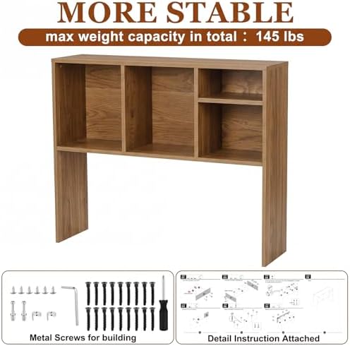 Briwooody Dorm Desk Hutch Desktop Bookshelf for College Office, Natural - Image 5