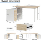 Bobve L Shaped Computer Desk, 47 Inch Home Office Desk with File Drawers & Storage Shelves, Small Corner Computer Desk for Small Space (White + Walnut) - Image 2