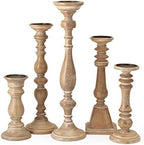 IMAX Mason Natural Wash Wood Candleholders - Set of 5 Vintage Candle Stands - Home Decor Accessory by IMAX