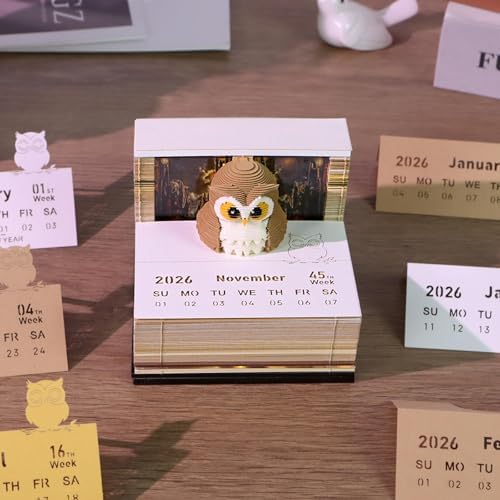 3D Calendar 2026, Time Piece Calendar With 52 Weekly Calendars for 2026, Magic Book and Cute Owl Paper Carving Art Note Book, Suitable for Room and Office Desktop Decoration, Gift Giving - Image 4