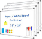 Double-Sided White Board Dry Erase Magnetic Whiteboard Wall 36x24, 4-Pack by WALGLASS