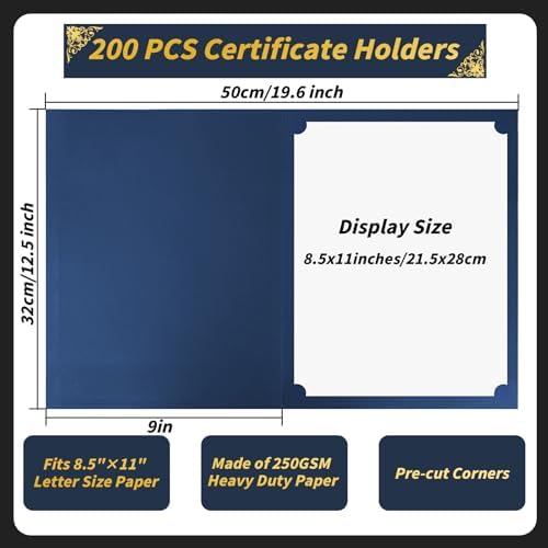 200 Pack Navy Blue Certificate Holders 8.5x11 Diploma Covers Folders - Image 2