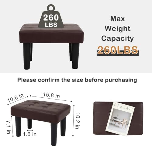 CAROLMADE Footstool Ottoman with Legs, PVC Small Foot Rest Under Desk, Ottoman with Storage for Living Room, Bedroom, Entryway Brown - Image 2