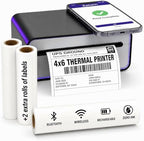 4x6 Thermal Label Printer - Bluetooth, Wireless, 2 Extra Label Rolls by Zeedstar