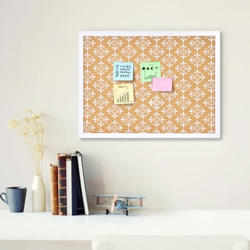 Decorative Cork Board for Walls, Bulletin Board with White Floral Print, White Framed Pin Board Vision Board for Office School Bedroom and Dorm Room with Pins, Screws(WH,4560,1pc) - Image 2