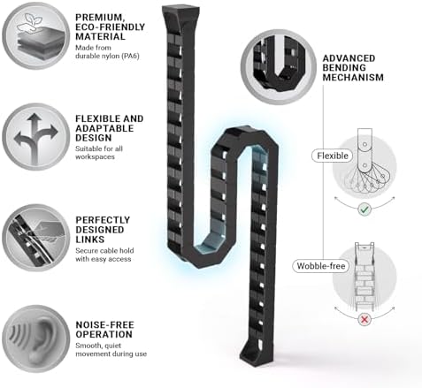 Ultimate Setup Under Desk Cable Management Vertebrae - Perfect for Sit Stand Desk - Wire Management - Adjustable Length - Flexible Cable Spine - Black, 133 cm - Image 5