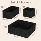 efluky 4 PCS Hand-Woven Drawer Organizer Baskets, Paper Rope Drawer Divider and Storage Trays Containers for Kitchen, Bathroom, Office, Desk, Black - Image 2