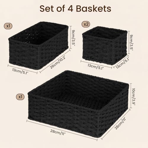efluky 4 PCS Hand-Woven Drawer Organizer Baskets, Paper Rope Drawer Divider and Storage Trays Containers for Kitchen, Bathroom, Office, Desk, Black - Image 2