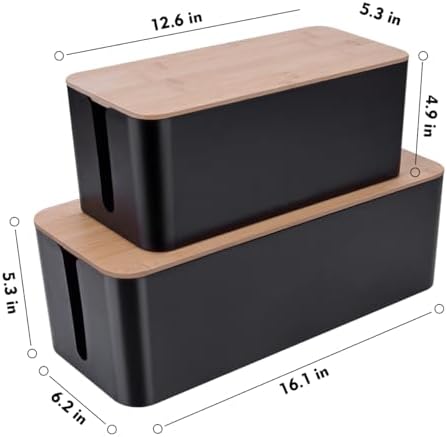 2Pack Cable Management Box,Wooden Style Cord Organizer Cord Hide Box - Image 3