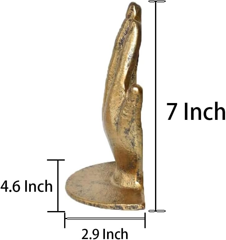 Hand Bookends Decorative, Heavy Duty Cast Iron Book Holder, Prayer Hand Book Ends for Shelves Living Room Home Decor Office, Antique Gold, 1 Pair/2Pieces - Image 3