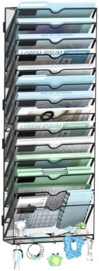 SUPEASY 15-Tier Wall File Organizer with Hooks, Wall Mounted Mail Organizer by SUPEASY