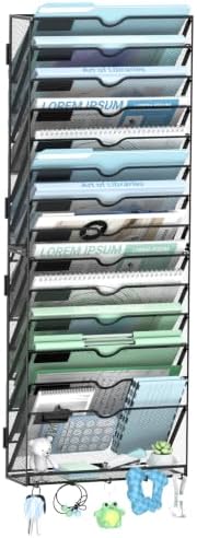 SUPEASY 15-Tier Wall File Organizer with Hooks, Wall Mounted Mail Organizer by SUPEASY